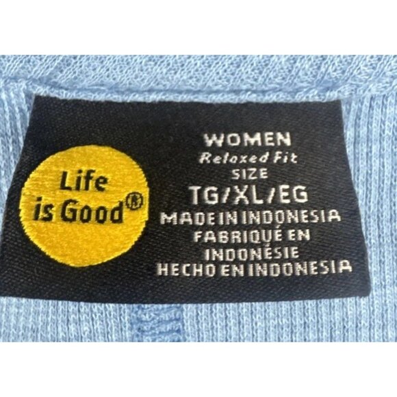 Life Is Good Women’s Blue Ribbed Crewneck Long Sleeve Knit Pocket Shirt Top XL - Picture 5 of 8